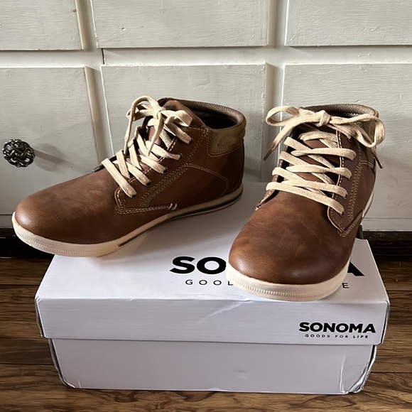 Sonoma-SN BEAR BROWN Lace-Up High-top dress shoes- brown tan trim/laces boys5 NW - Picture 2 of 9